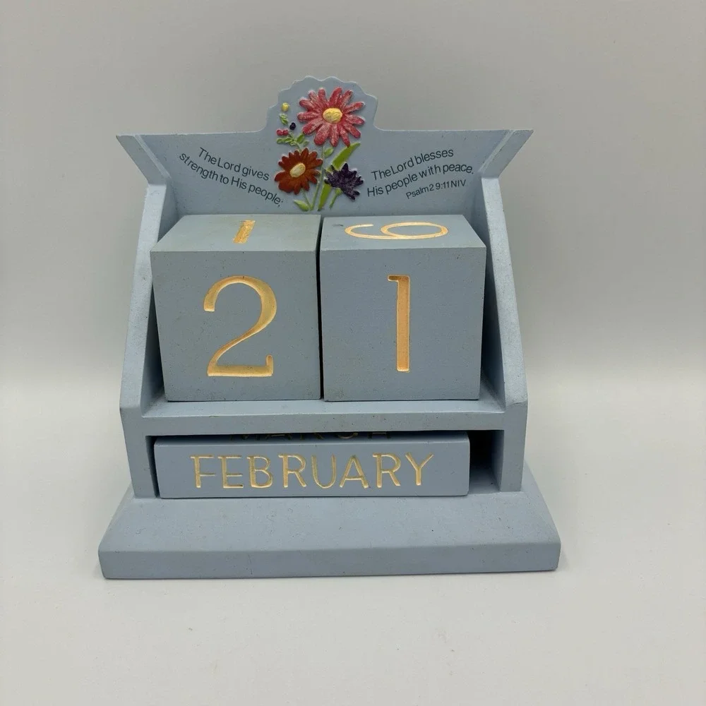 Dayspring Wooden Perpetual Calendar Sheep NURSERY Christian Decor‎ Y2K